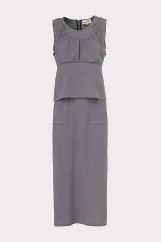Summer Crinkled Sleeveless Top & Long Skirt Two-Piece Set - Grey