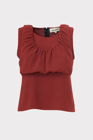 Summer Crinkled Sleeveless Top & Long Skirt Two-Piece Set - Terracotta