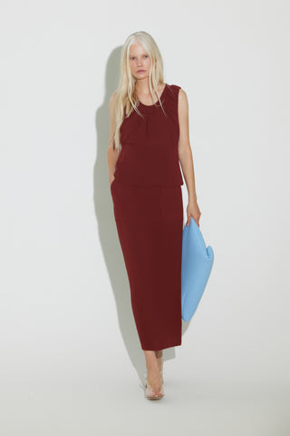 Summer Crinkled Sleeveless Top & Long Skirt Two-Piece Set - Terracotta