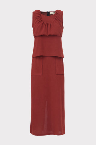 Summer Crinkled Sleeveless Top & Long Skirt Two-Piece Set - Terracotta