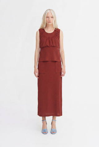 Summer Crinkled Sleeveless Top & Long Skirt Two-Piece Set - Terracotta