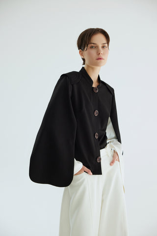 Tailored Structured Cape Blazer Black