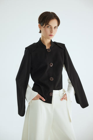 Tailored Structured Cape Blazer Black