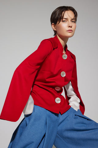 Tailored Structured Cape Blazer Red