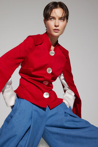 Tailored Structured Cape Blazer Red