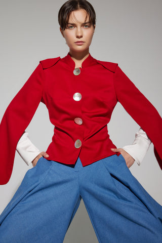 Tailored Structured Cape Blazer Red