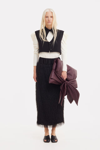 Textured Pile Column Midi Skirt – Black