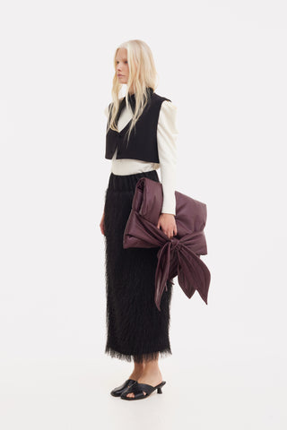 Textured Pile Column Midi Skirt – Black
