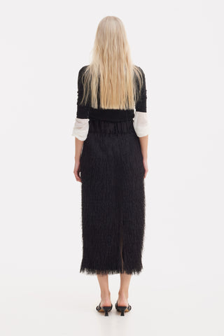 Textured Pile Column Midi Skirt – Black