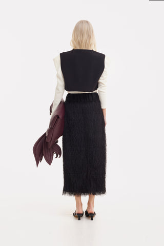 Textured Pile Column Midi Skirt – Black