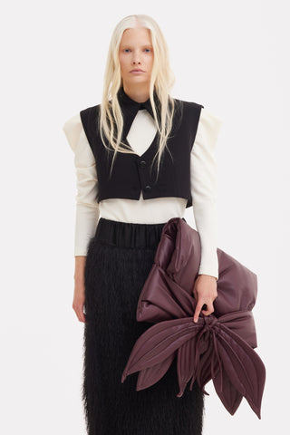 Textured Pile Column Midi Skirt – Black