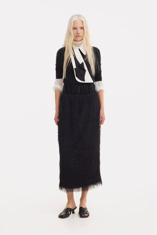 Textured Pile Column Midi Skirt – Black
