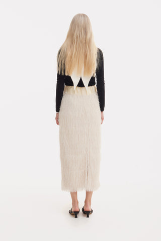 Textured Pile Column Midi Skirt – Ecru