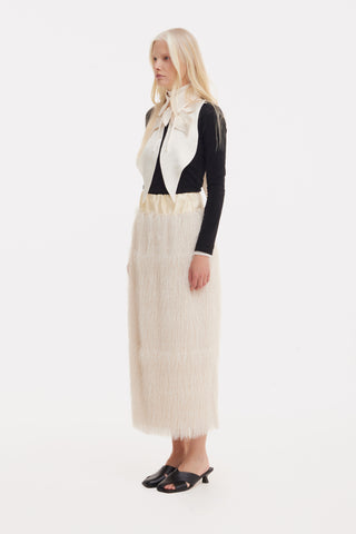 Textured Pile Column Midi Skirt – Ecru