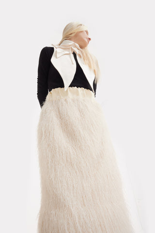 Textured Pile Column Midi Skirt – Ecru