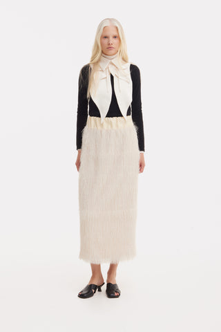 Textured Pile Column Midi Skirt – Ecru