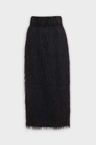 Textured Pile Column Midi Skirt – Black