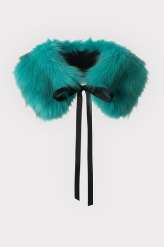 Tie-Front Fur Collar Stole - Emerald Green
