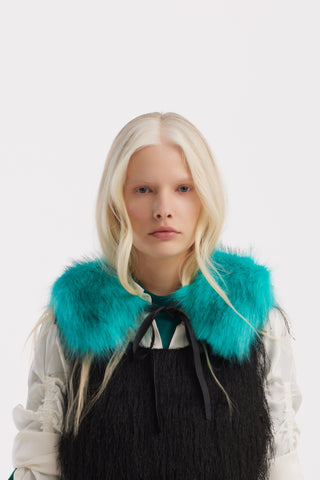 Tie-Front Fur Collar Stole - Emerald Green