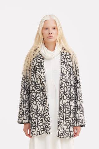 Ivory Abstract Textured Jacket With Satin Lining