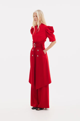 V-Neck Puff Sleeve Top - Red