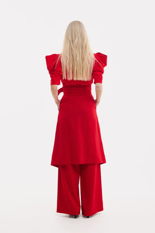 V-Neck Puff Sleeve Top - Red