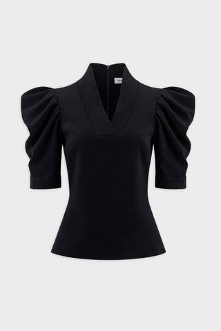 V-Neck Puff Sleeve Top - Black