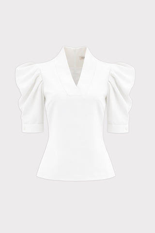 V-Neck Puff Sleeve Top - White