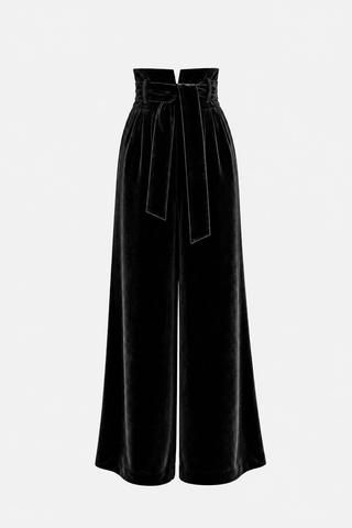 Velvet High Waist Trousers - Black