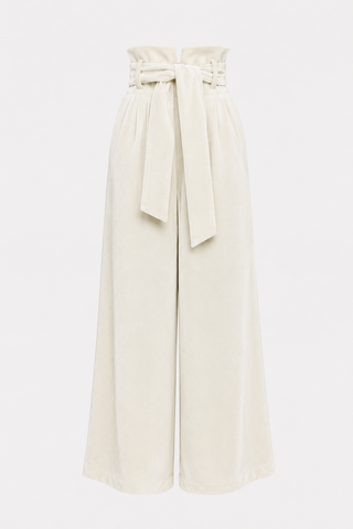 Velvet High Waist Trousers - Ivory