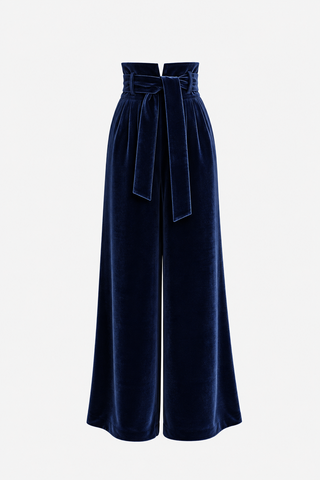 Velvet High Waist Trousers - Navy
