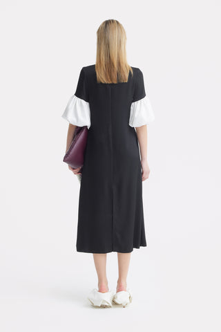 Versatile Chic Work Dress With Puff Sleeves - Black