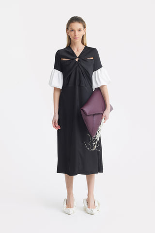 Versatile Chic Work Dress With Puff Sleeves - Black