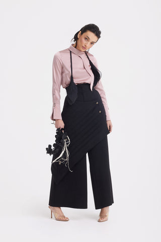 Vintage Wool Blend Quilted Pants Black