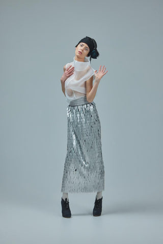 Party Straight Maxi Sequin Skirt Silver