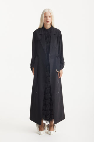 Belted Double-Breasted Trench Dress Black