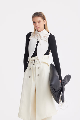 Wide Leg Trousers With Skirt Overlay Ivory