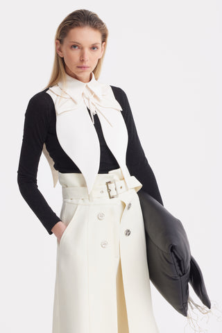 Wide Leg Trousers With Skirt Overlay Ivory