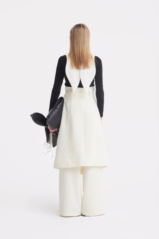 Wide Leg Trousers With Skirt Overlay Ivory