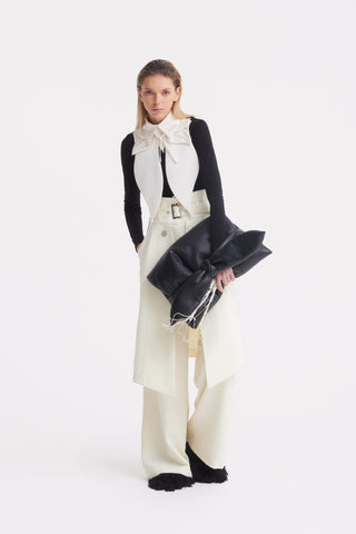 Wide Leg Trousers With Skirt Overlay Ivory