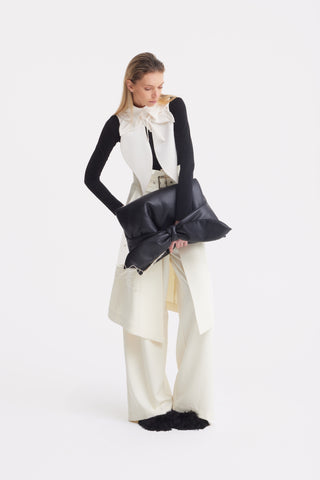Wide Leg Trousers With Skirt Overlay Ivory