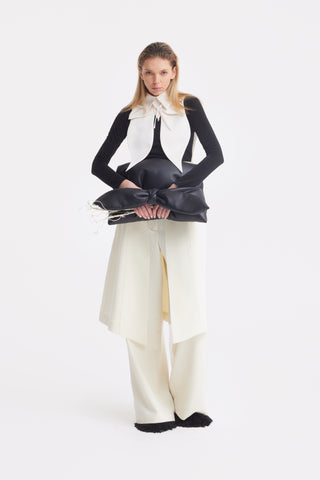 Wide Leg Trousers With Skirt Overlay Ivory