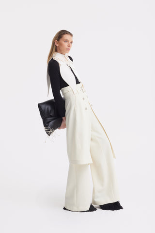 Wide Leg Trousers With Skirt Overlay Ivory