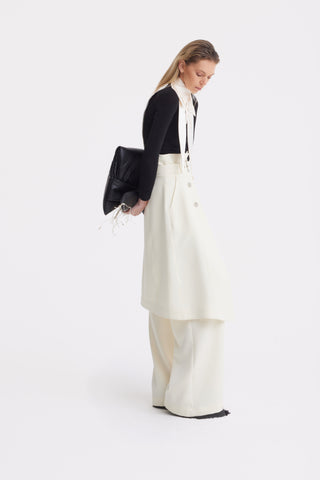 Wide Leg Trousers With Skirt Overlay Ivory