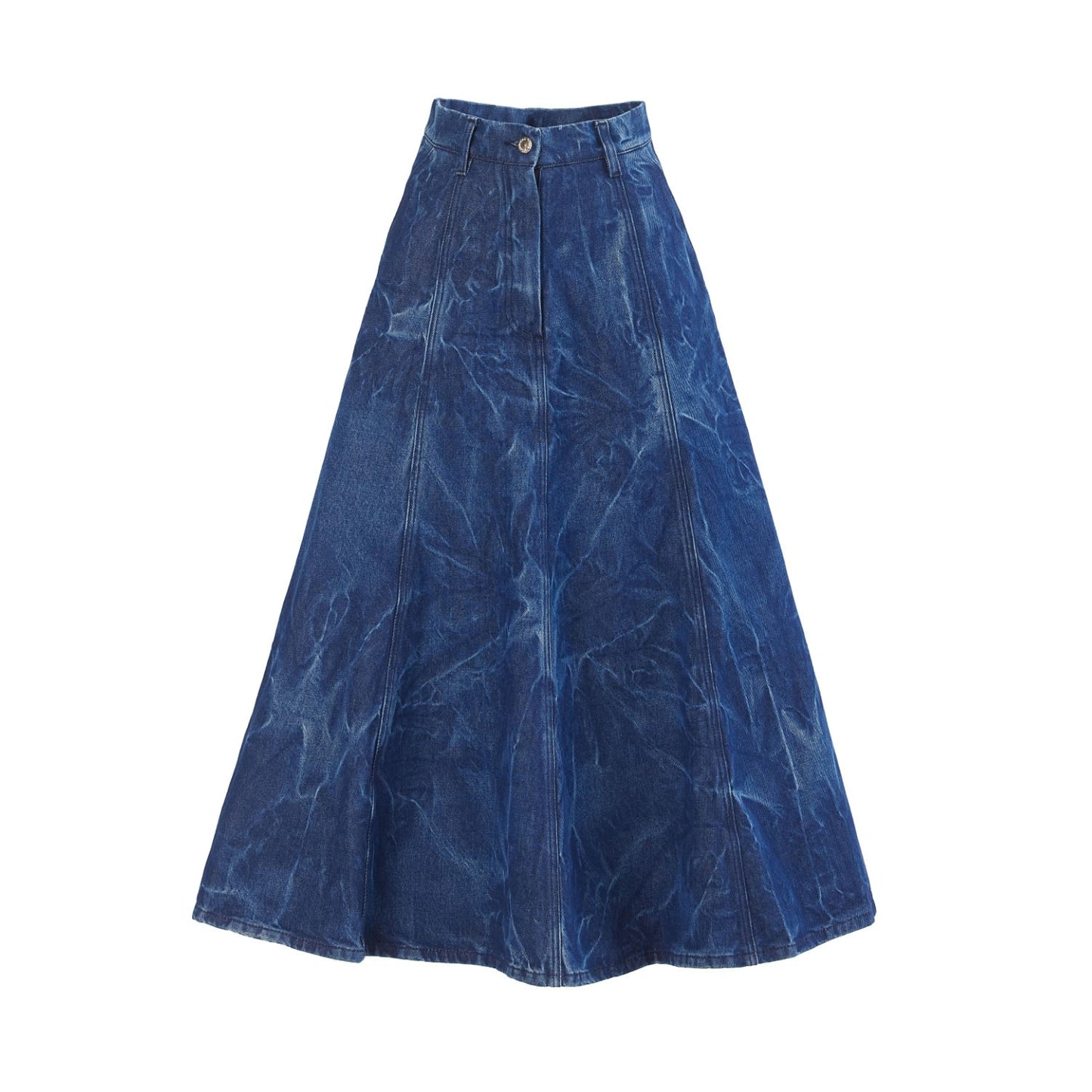A-Line Flare Pleated Denim Skirt Blue