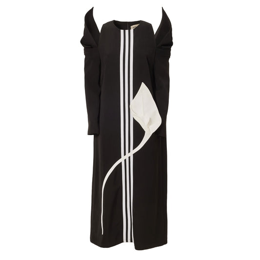 A-line Midi Dress With Calla Flower Black