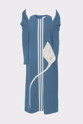 A-line Midi Dress With Calla Flower Light Blue