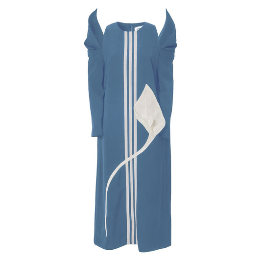 A-line Midi Dress With Calla Flower Light Blue