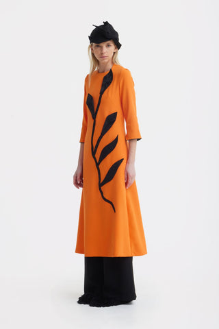 Art-Inspired Semi-Fitted Three-Quarter Sleeves Dress – Orange