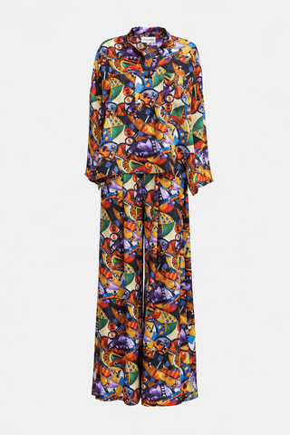 Abstract Print Cupro Blouse & Palazzo Trousers Co-Ord Set - Julia Allert